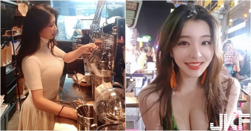 「咖啡正妹店員hyunseo」自備兩罐鮮奶？遠遠看都有奶香，下班換衣服後更猛啦～